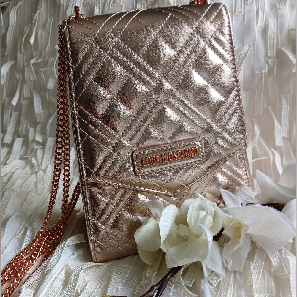 Love Moschino Rose Gold Quilted Crossbody Bag